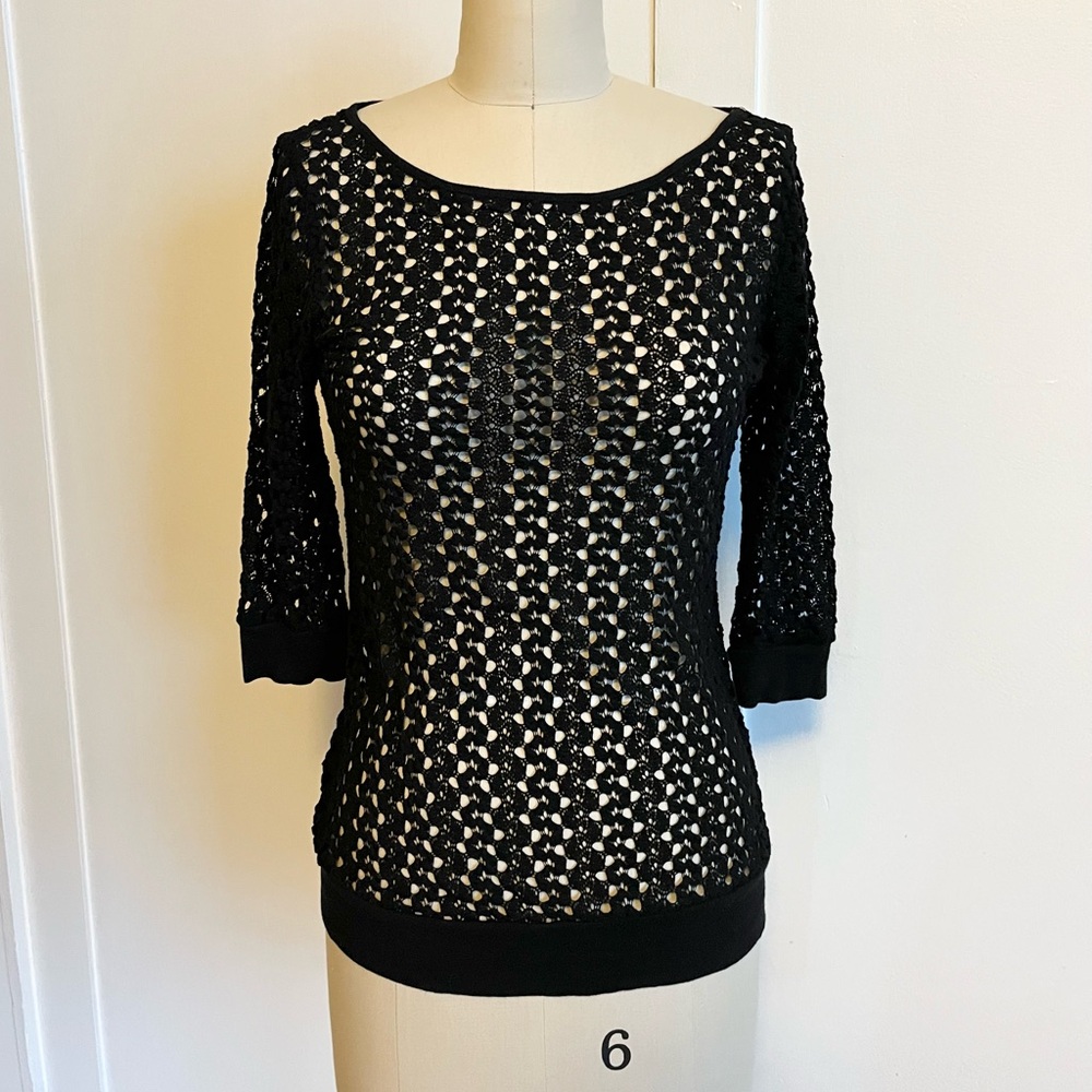 ROMY Black Open Crochet Sweater